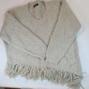 Chico's Soft Fringe V-Neck Sweater - Light Gray